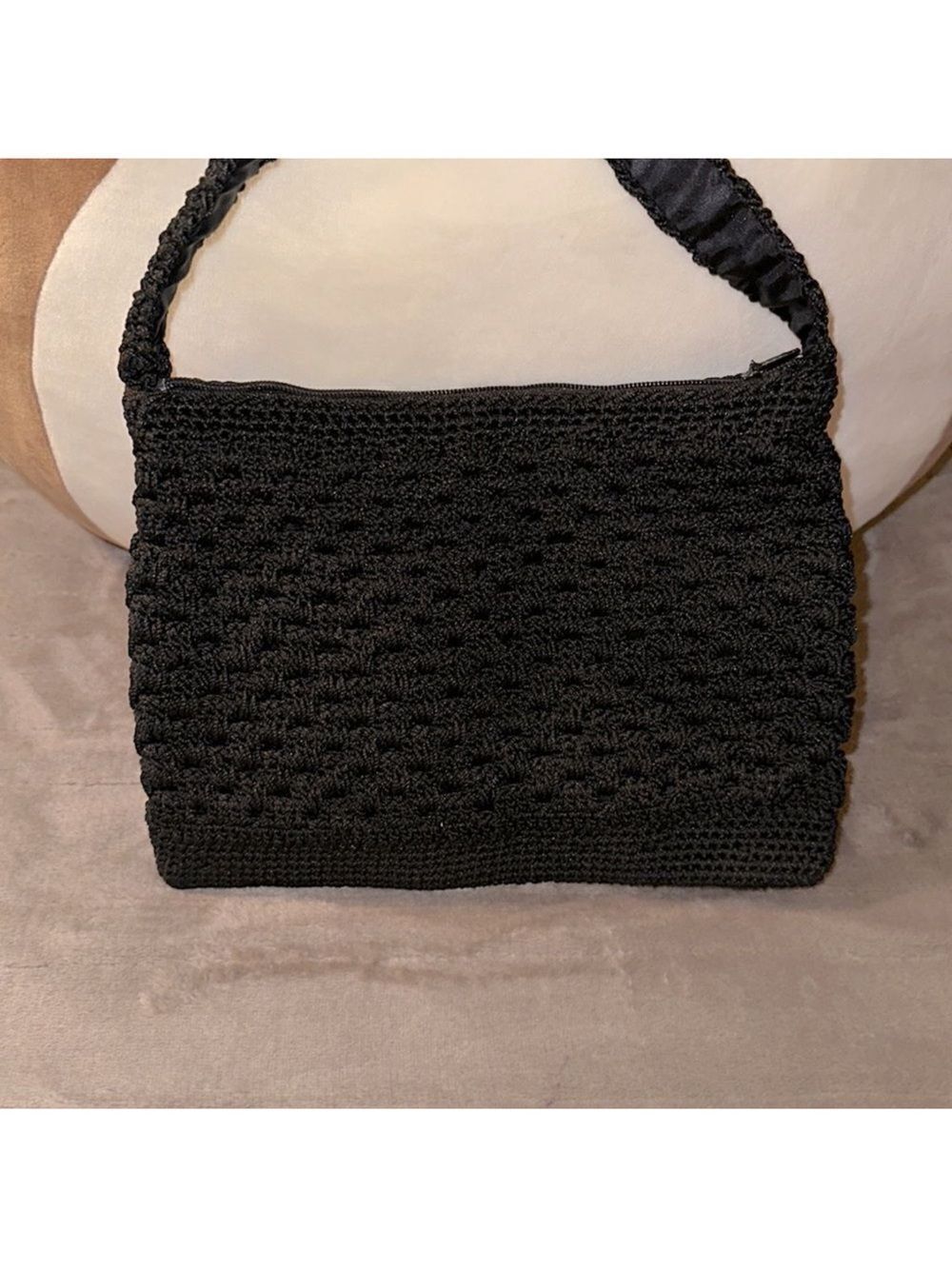 Black Crochet Macramé Small Crossbody Purse Bag